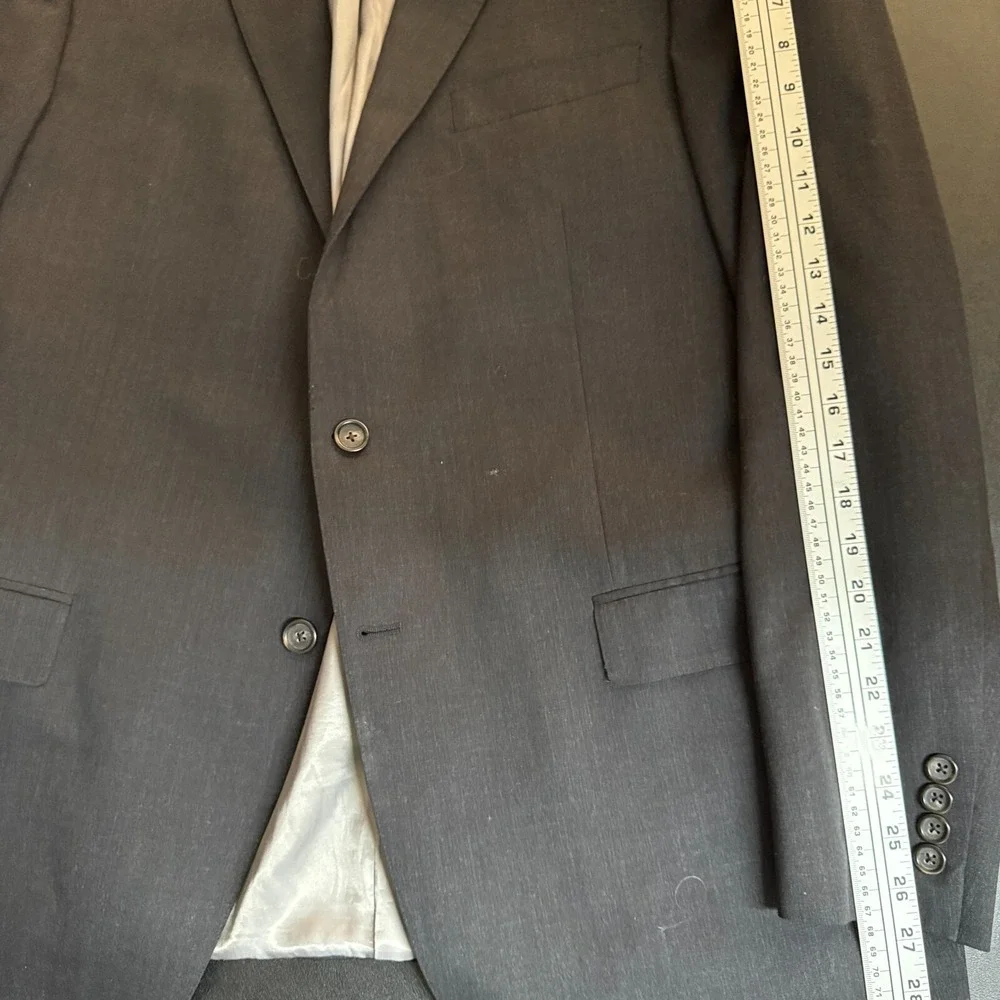Hart Schaffner Marx Sport Coat Mens 46L Charcoal Gray Solid Wool Blazer New York